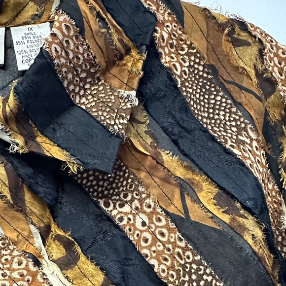 Tantrums Collection Distressed Silk Blend Animal Print Collared Jacket Plus 1X - Picture 4 of 4